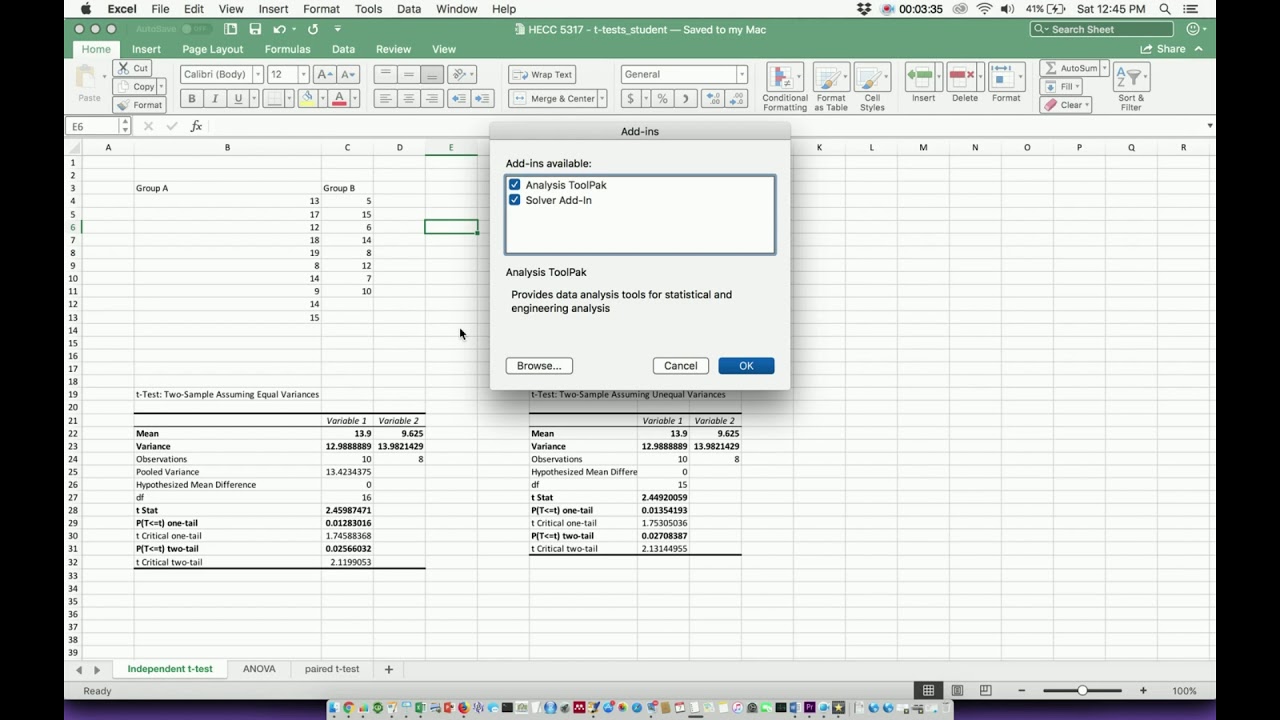 linear regression in excel for mac